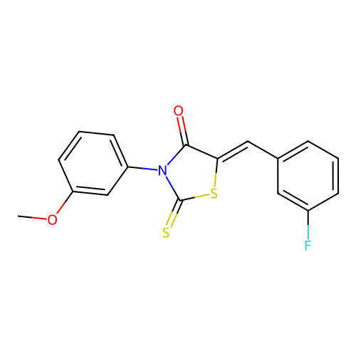 (5Z)-5-(3-fluorobenzylidene)-3-(3-methoxyphenyl)-2-thioxo-1,3-thiazolidin-4-one structure