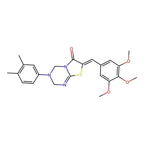 (7Z)-3-(3,4-dimethylphenyl)-7-(3,4,5-trimethoxybenzylidene)-3,4-dihydro-2H-[1,3]thiazolo[3,2-a][1,3,5]triazin-6(7H)-one structure