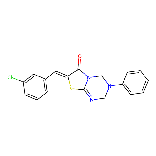(7Z)-7-(3-chlorobenzylidene)-3-phenyl-3,4-dihydro-2H-[1,3]thiazolo[3,2-a][1,3,5]triazin-6(7H)-one structure