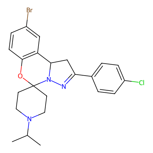9'-bromo-2'-(4-chlorophenyl)-1-(propan-2-yl)-1',10b'-dihydrospiro[piperidine-4,5'-pyrazolo[1,5-c][1,3]benzoxazine] structure