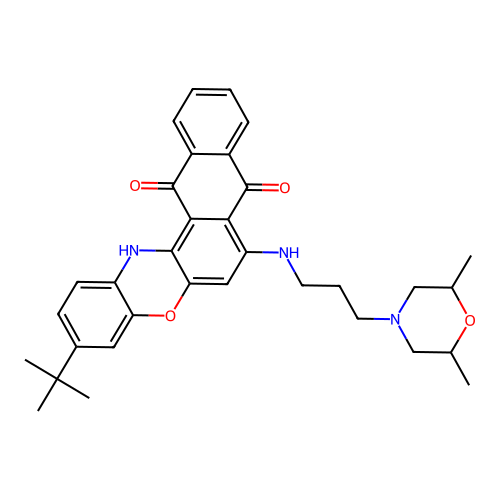 3-(tert-butyl)-7-((3-(2,6-dimethylmorpholino)propyl)amino)-8H-naphtho[2,3-a]phenoxazine-8,13(14H)-dione structure