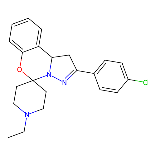 2'-(4-chlorophenyl)-1-ethyl-1',10b'-dihydrospiro[piperidine-4,5'-pyrazolo[1,5-c][1,3]benzoxazine] structure