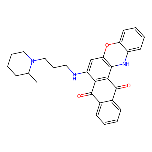 7-((3-(2-methylpiperidin-1-yl)propyl)amino)-8H-naphtho[2,3-a]phenoxazine-8,13(14H)-dione structure