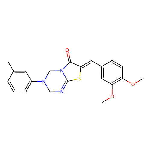 (7Z)-7-(3,4-dimethoxybenzylidene)-3-(3-methylphenyl)-3,4-dihydro-2H-[1,3]thiazolo[3,2-a][1,3,5]triazin-6(7H)-one structure