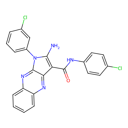 2-amino-1-(3-chlorophenyl)-N-(4-chlorophenyl)-1H-pyrrolo[2,3-b]quinoxaline-3-carboxamide structure