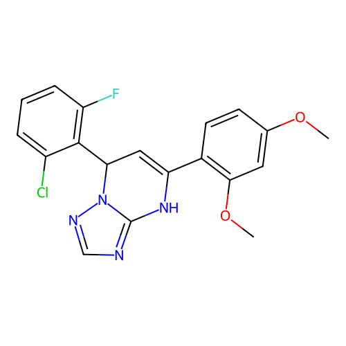 7-(2-chloro-6-fluorophenyl)-5-(2,4-dimethoxyphenyl)-1,7-dihydro-[1,2,4]triazolo[1,5-a]pyrimidine structure