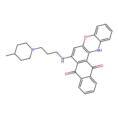 7-((3-(4-methylpiperidin-1-yl)propyl)amino)-8H-naphtho[2,3-a]phenoxazine-8,13(14H)-dione structure