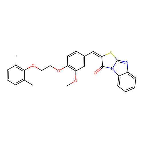 (E)-2-(4-(2-(2,6-dimethylphenoxy)ethoxy)-3-methoxybenzylidene)benzo[4,5]imidazo[2,1-b]thiazol-3(2H)-one structure
