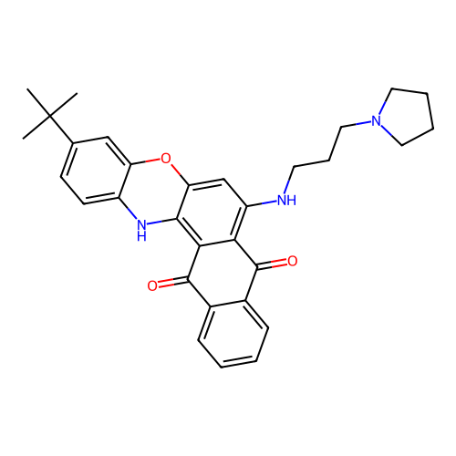 3-(tert-butyl)-7-((3-(pyrrolidin-1-yl)propyl)amino)-8H-naphtho[2,3-a]phenoxazine-8,13(14H)-dione structure