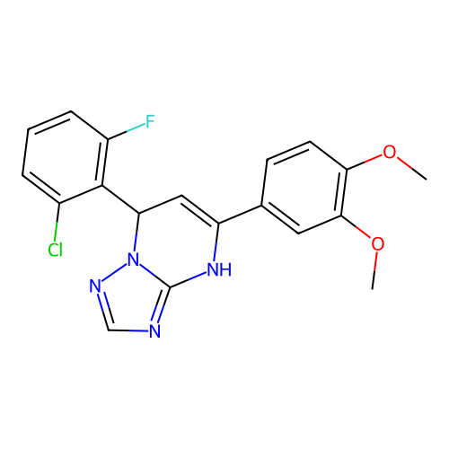 7-(2-chloro-6-fluorophenyl)-5-(3,4-dimethoxyphenyl)-1,7-dihydro-[1,2,4]triazolo[1,5-a]pyrimidine structure