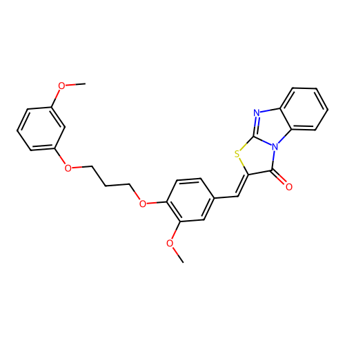 (Z)-2-(3-methoxy-4-(3-(3-methoxyphenoxy)propoxy)benzylidene)benzo[4,5]imidazo[2,1-b]thiazol-3(2H)-one structure