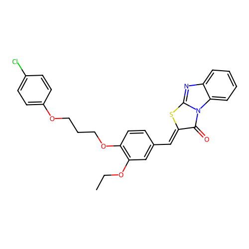 (Z)-2-(4-(3-(4-chlorophenoxy)propoxy)-3-ethoxybenzylidene)benzo[4,5]imidazo[2,1-b]thiazol-3(2H)-one structure