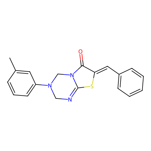 (Z)-7-benzylidene-3-(m-tolyl)-3,4-dihydro-2H-thiazolo[3,2-a][1,3,5]triazin-6(7H)-one structure
