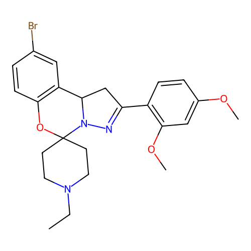 9'-bromo-2'-(2,4-dimethoxyphenyl)-1-ethyl-1',10b'-dihydrospiro[piperidine-4,5'-pyrazolo[1,5-c][1,3]benzoxazine] structure