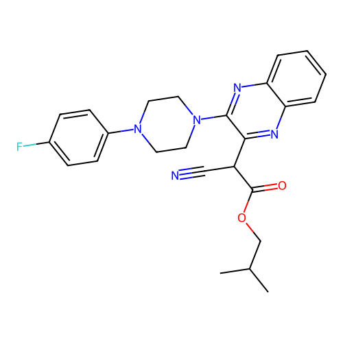 2-Methylpropyl cyano{3-[4-(4-fluorophenyl)piperazin-1-yl]quinoxalin-2-yl}acetate structure