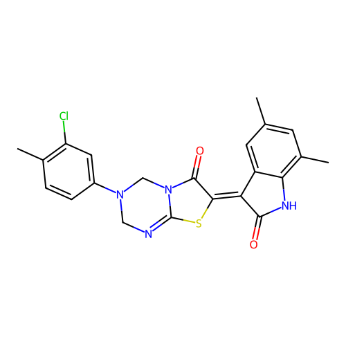 (Z)-3-(3-chloro-4-methylphenyl)-7-(5,7-dimethyl-2-oxoindolin-3-ylidene)-3,4-dihydro-2H-thiazolo[3,2-a][1,3,5]triazin-6(7H)-one structure