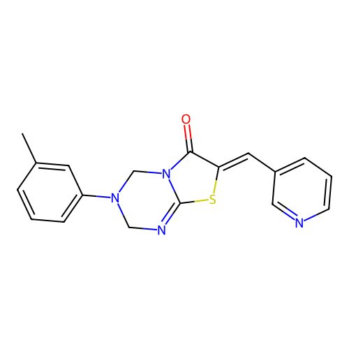(7Z)-3-(3-methylphenyl)-7-(pyridin-3-ylmethylidene)-2,4-dihydro-[1,3]thiazolo[3,2-a][1,3,5]triazin-6-one structure