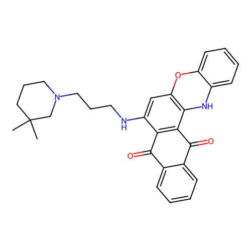 7-((3-(3,3-dimethylpiperidin-1-yl)propyl)amino)-8H-naphtho[2,3-a]phenoxazine-8,13(14H)-dione structure