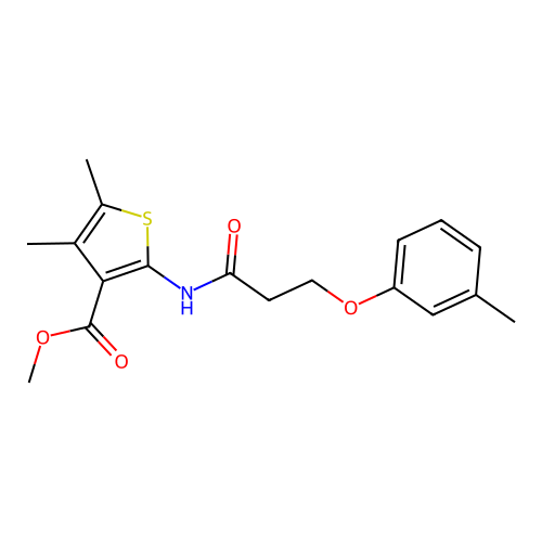 methyl 4,5-dimethyl-2-(3-(m-tolyloxy)propanamido)thiophene-3-carboxylate structure