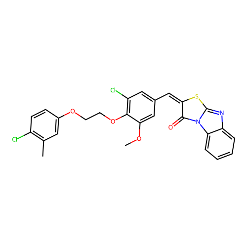 (E)-2-(3-chloro-4-(2-(4-chloro-3-methylphenoxy)ethoxy)-5-methoxybenzylidene)benzo[4,5]imidazo[2,1-b]thiazol-3(2H)-one structure
