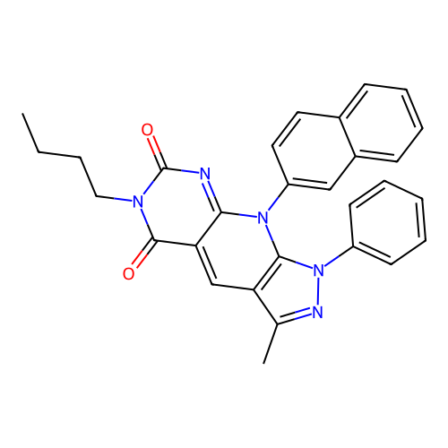 6-butyl-3-methyl-9-(naphthalen-2-yl)-1-phenyl-1H-pyrazolo[4',3':5,6]pyrido[2,3-d]pyrimidine-5,7(6H,9H)-dione structure