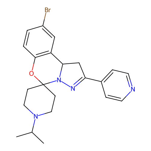 9'-bromo-1-(propan-2-yl)-2'-(pyridin-4-yl)-1',10b'-dihydrospiro[piperidine-4,5'-pyrazolo[1,5-c][1,3]benzoxazine] structure