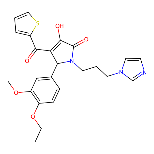 1-(3-(1H-imidazol-1-yl)propyl)-5-(4-ethoxy-3-methoxyphenyl)-3-hydroxy-4-(thiophene-2-carbonyl)-1H-pyrrol-2(5H)-one structure