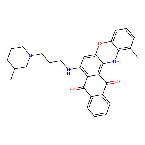 1-methyl-7-((3-(3-methylpiperidin-1-yl)propyl)amino)-8H-naphtho[2,3-a]phenoxazine-8,13(14H)-dione structure