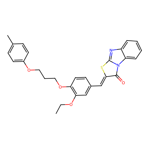 (Z)-2-(3-ethoxy-4-(3-(p-tolyloxy)propoxy)benzylidene)benzo[4,5]imidazo[2,1-b]thiazol-3(2H)-one structure