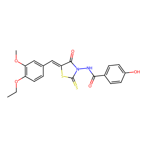 N-[(5Z)-5-(4-ethoxy-3-methoxybenzylidene)-4-oxo-2-thioxo-1,3-thiazolidin-3-yl]-4-hydroxybenzamide structure
