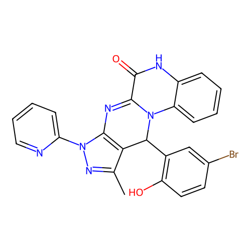 11-(5-bromo-2-hydroxyphenyl)-10-methyl-8-(pyridin-2-yl)-8,11-dihydropyrazolo[3',4':4,5]pyrimido[1,2-a]quinoxalin-6-ol structure