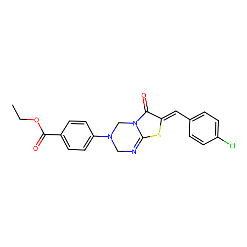 (Z)-ethyl 4-(7-(4-chlorobenzylidene)-6-oxo-6,7-dihydro-2H-thiazolo[3,2-a][1,3,5]triazin-3(4H)-yl)benzoate structure