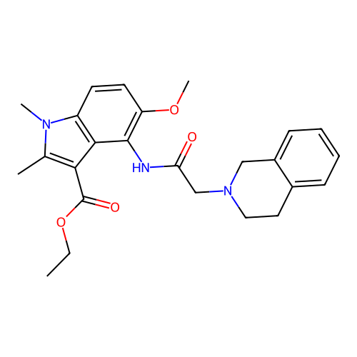 ethyl 4-(2-(3,4-dihydroisoquinolin-2(1H)-yl)acetamido)-5-methoxy-1,2-dimethyl-1H-indole-3-carboxylate structure