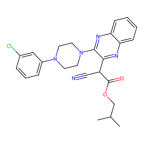 2-methylpropyl {3-[4-(3-chlorophenyl)piperazin-1-yl]quinoxalin-2-yl}(cyano)acetate structure
