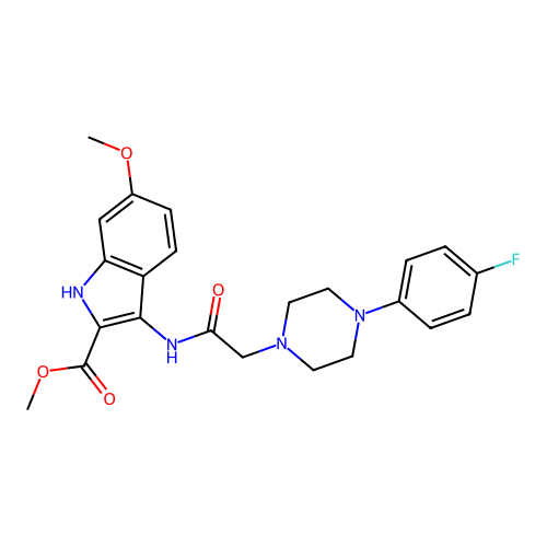 Methyl 3-[[2-[4-(4-fluorophenyl)piperazin-1-yl]acetyl]amino]-6-methoxy-1H-indole-2-carboxylate structure