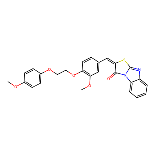 (E)-2-(3-methoxy-4-(2-(4-methoxyphenoxy)ethoxy)benzylidene)benzo[4,5]imidazo[2,1-b]thiazol-3(2H)-one structure