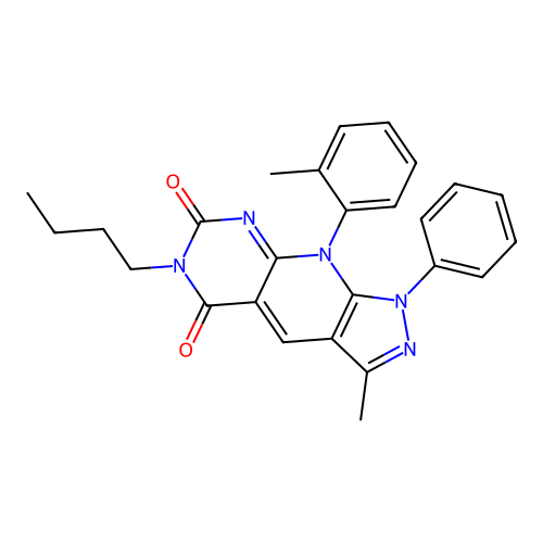 6-butyl-3-methyl-1-phenyl-9-(o-tolyl)-1H-pyrazolo[4',3':5,6]pyrido[2,3-d]pyrimidine-5,7(6H,9H)-dione structure