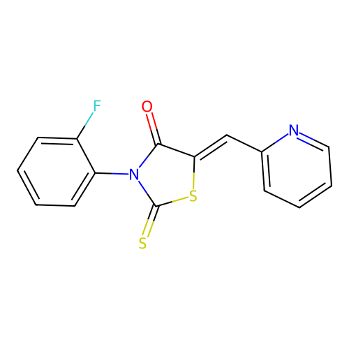 (Z)-3-(2-fluorophenyl)-5-(pyridin-2-ylmethylene)-2-thioxothiazolidin-4-one structure