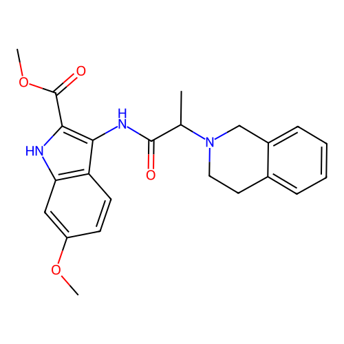 Methyl 3-[2-(3,4-dihydro-1H-isoquinolin-2-yl)propanoylamino]-6-methoxy-1H-indole-2-carboxylate structure