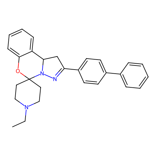1'-ethyl-2-(4-phenylphenyl)spiro[1,10b-dihydropyrazolo[1,5-c][1,3]benzoxazine-5,4'-piperidine] structure