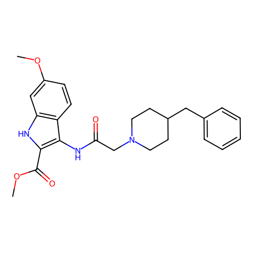 methyl 3-(2-(4-benzylpiperidin-1-yl)acetamido)-6-methoxy-1H-indole-2-carboxylate structure