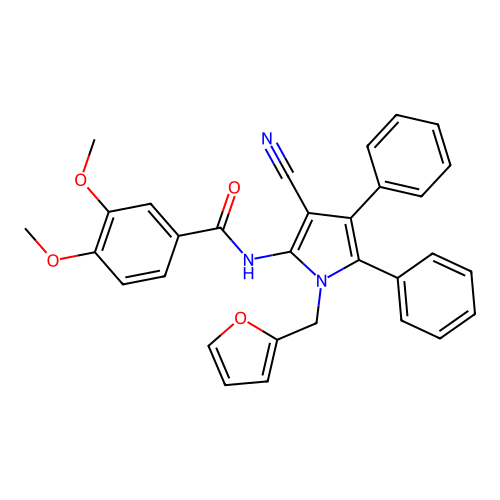 N-(3-cyano-1-(furan-2-ylmethyl)-4,5-diphenyl-1H-pyrrol-2-yl)-3,4-dimethoxybenzamide structure