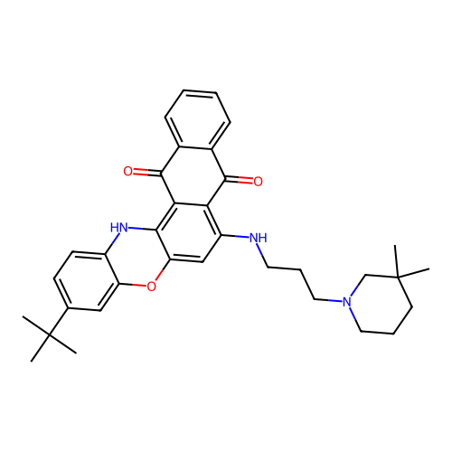 3-(tert-butyl)-7-((3-(3,3-dimethylpiperidin-1-yl)propyl)amino)-8H-naphtho[2,3-a]phenoxazine-8,13(14H)-dione structure