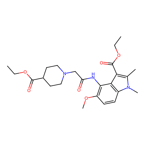 4-[2-(4-Ethoxycarbonyl-piperidin-1-yl)-acetylamino]-5-methoxy-1,2-dimethyl-1H-indole-3-carboxylic  acid ethyl ester structure