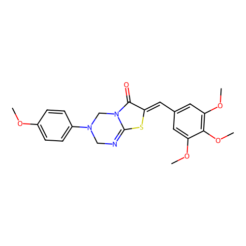(7Z)-3-(4-methoxyphenyl)-7-(3,4,5-trimethoxybenzylidene)-3,4-dihydro-2H-[1,3]thiazolo[3,2-a][1,3,5]triazin-6(7H)-one structure