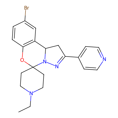 9'-bromo-1-ethyl-2'-(pyridin-4-yl)-1',10b'-dihydrospiro[piperidine-4,5'-pyrazolo[1,5-c][1,3]benzoxazine] structure