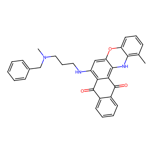 7-((3-(benzyl(methyl)amino)propyl)amino)-1-methyl-8H-naphtho[2,3-a]phenoxazine-8,13(14H)-dione structure
