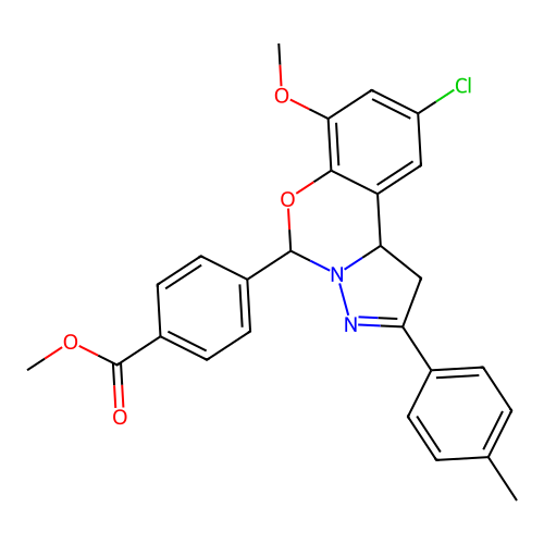 methyl 4-[9-chloro-7-methoxy-2-(4-methylphenyl)-1,10b-dihydropyrazolo[1,5-c][1,3]benzoxazin-5-yl]benzoate structure