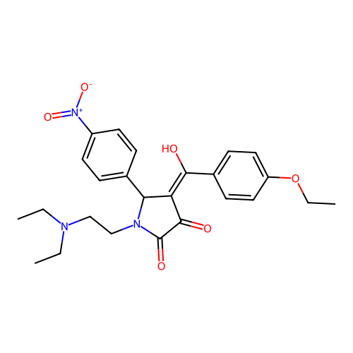 (4E)-1-(2-diethylaminoethyl)-4-[(4-ethoxyphenyl)-hydroxymethylidene]-5-(4-nitrophenyl)pyrrolidine-2,3-dione structure