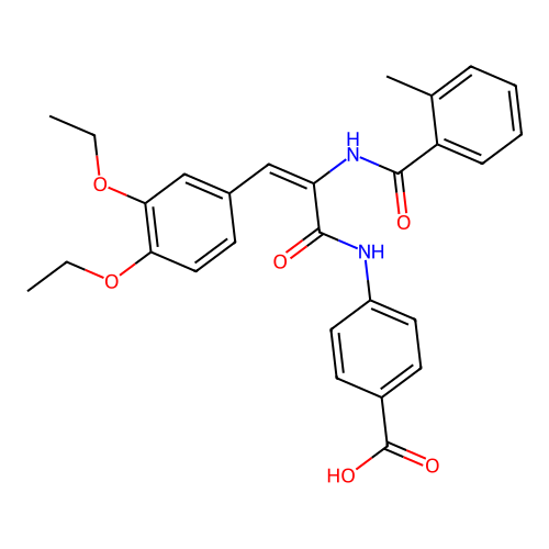 (E)-4-(3-(3,4-diethoxyphenyl)-2-(2-methylbenzamido)acrylamido)benzoic acid structure